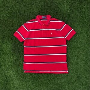 Vintage 00s Ralph Lauren Striped Polo Shirt Short Sleeve Red-White Striped Sz XL